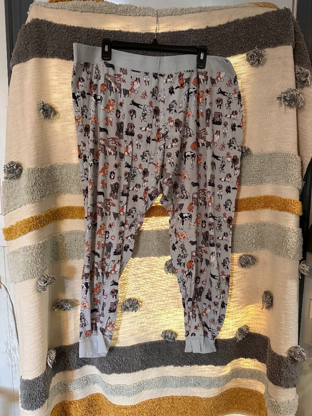 Vera Bradley Dog Pattern Cotton Knit Pajama Jogger Pants Size 2XL Light Grey